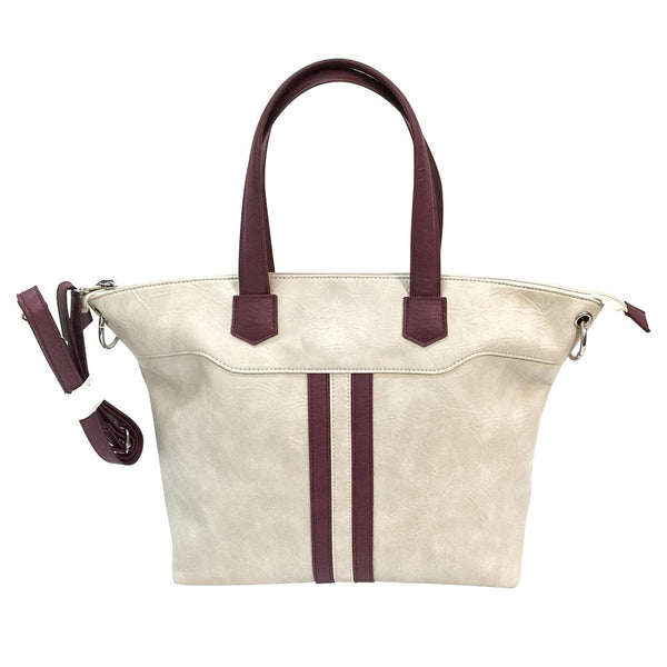 Satchel Off White Burgundy Trim